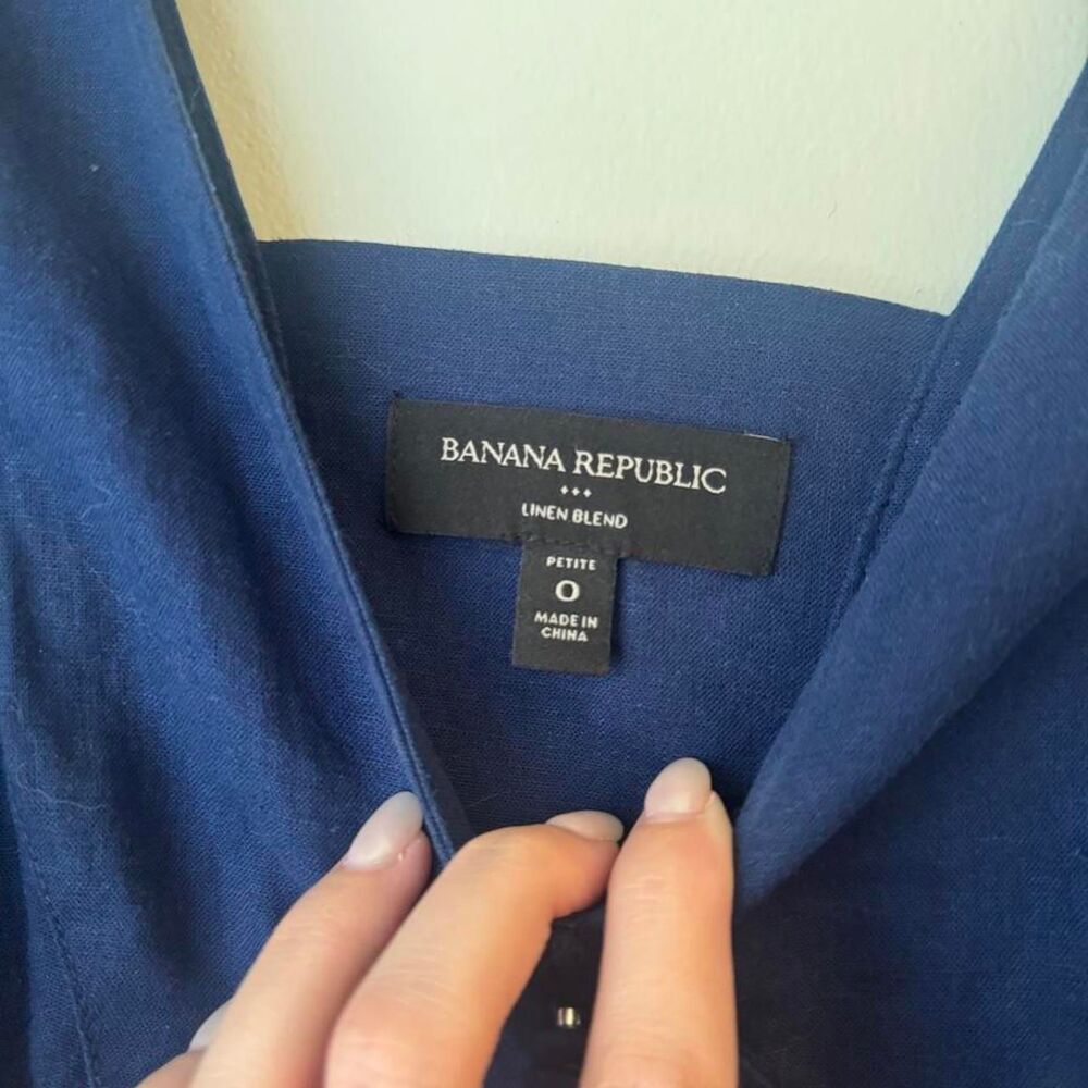 Banana Republic Linen Blend Navy Midi Dress | Fit & Flare | Petite 0 - Picture 5 of 6
